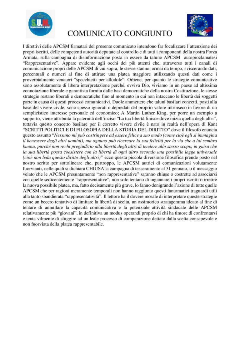 Comunicato Stampa – Comunicato congiuto.