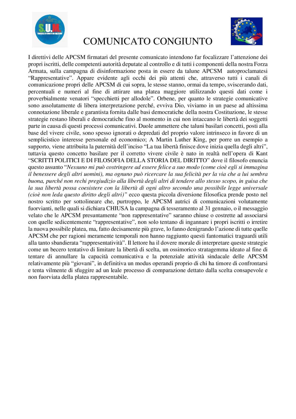 Comunicato congiunto