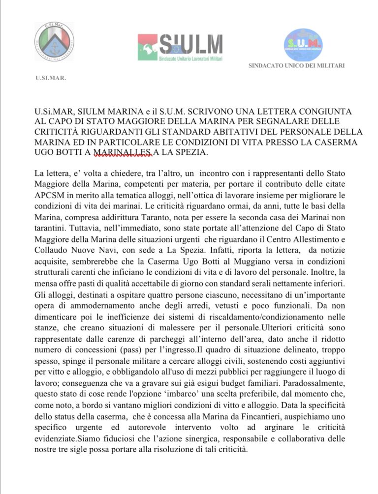 Comunicato Stampa – Lettera congiunta criticità alloggi