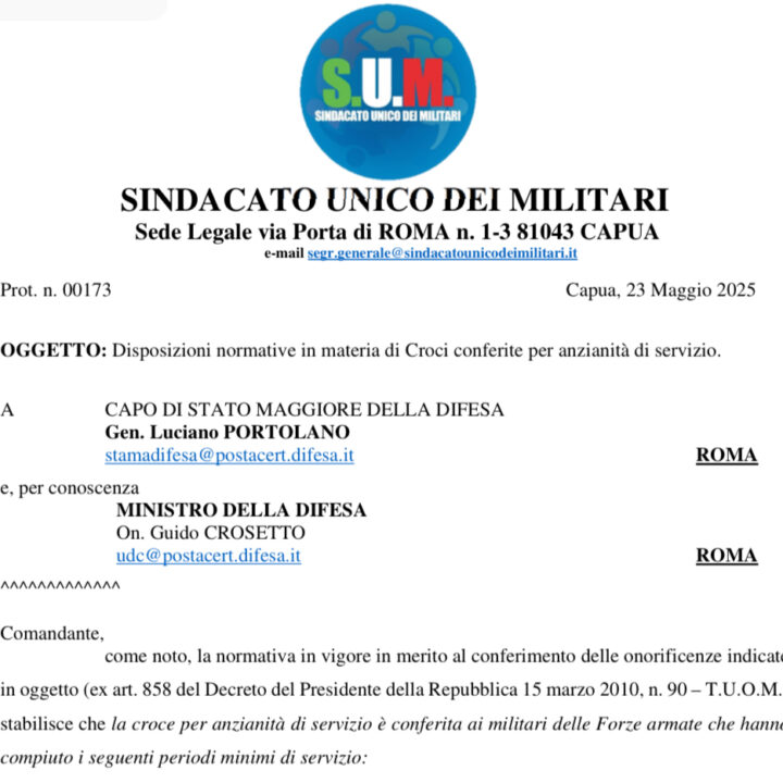 S.U.M.: ANCHE PER LE ONORIFICENZE ESISTONO DISCRIMINAZIONI, CHIESTO ANCHE PER LA CATEGORIA DEI GRADUATI IL RICONOSCIMENTO DELLE CROCI PER L’ANZIANITA’ DI SERVIZIO PER I 40 ANNI.
