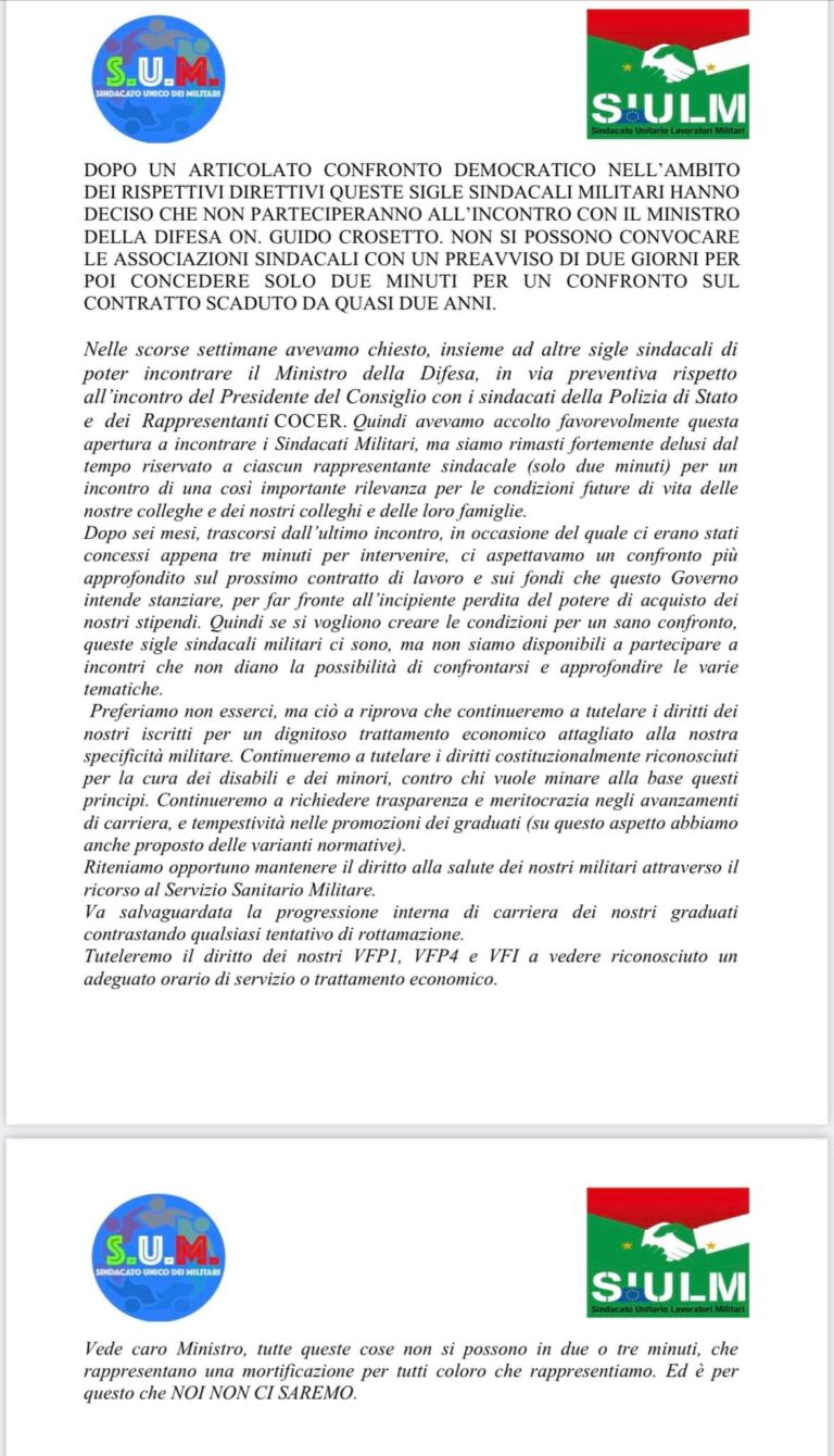 Comunicato Stampa – Comunicato Congiunto S.U.M. – SIULM.