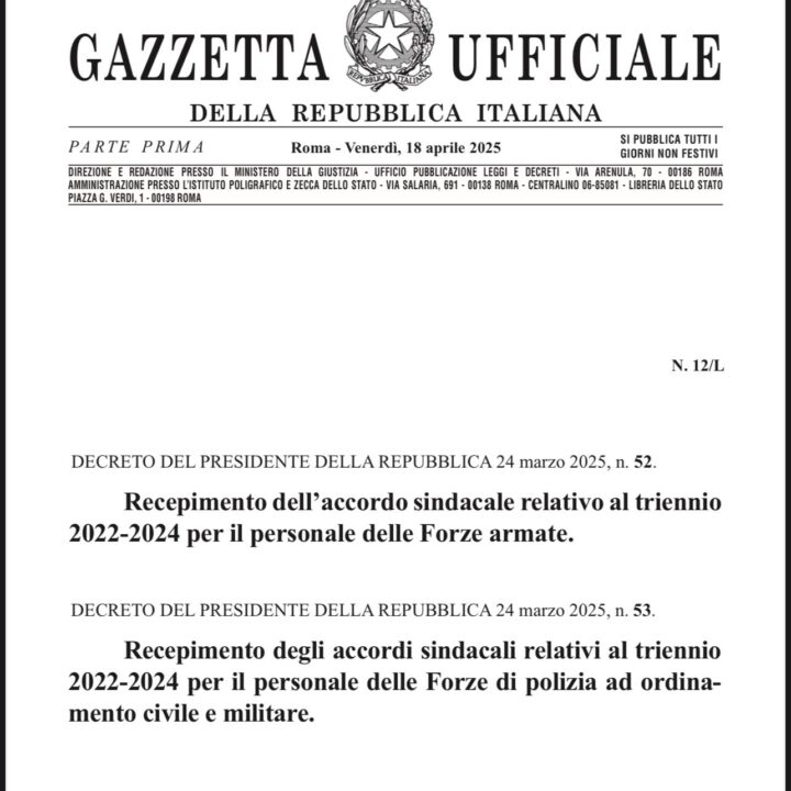 SORPRESA PASQUALE. PUBBLICATO IN GAZZETTA UFFICIALE IL DECRETO DEL PRESIDENTE DELLA REPUBBLICA CHE RECEPISCE IL NUOVO CONTRATTO